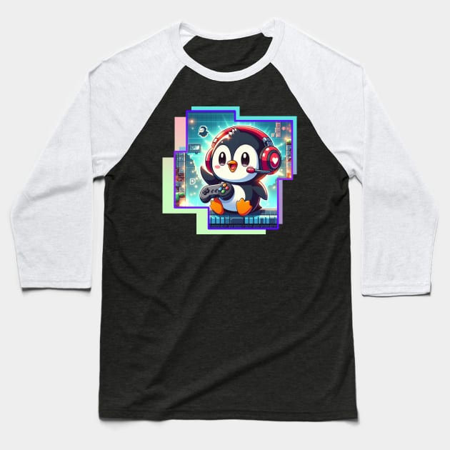 Penguin Gamer Baseball T-Shirt by cast8312